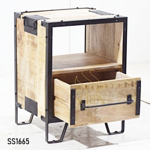 Industrial Modern Eco-Friendly Solid Wood Nightstand SS1665 with Metal Frame and 1-Drawer Storage SUREN SPACE Bedroom Furniture - Product Image 2