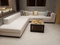 Ensemble de meubles de salon confortables avec rembourrage en tissu pour 6 personnes, avec pieds en bois, canapé d'angle moderne en forme de L