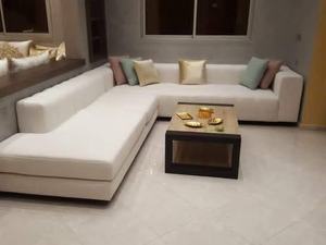 Ensemble de meubles de salon confortables avec rembourrage en tissu pour 6 personnes, avec pieds en bois, canapé d'angle moderne en forme de L - Product Image 6