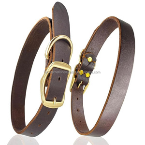 Collar de perro de cuero marrón clásico con hebilla de latón resistente y duradera, extremos de correa remachados, anillo soldado, collar ajustable para mascotas - Product Image 6