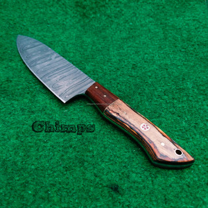 Couteau de chef Santoku professionnel en acier japonais Damas, manche pleine longueur en bois de Pakka, étui en cuir, écologique - Product Image 4