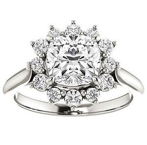 Anillo de compromiso y boda de lujo con moissanita de corte cojín certificada, engaste de puntas, plata de ley 925 chapada en oro blanco, solitario - Product Image 1
