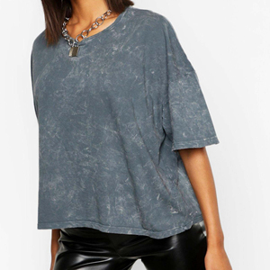 Camiseta de Mujer con Lavado Ácido, de Alta Demanda, Estilo Urbano, Informal, Tejido Ligero, Ajuste Cómodo, Atuendo de Verano a la Moda - Product Image 1