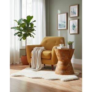 Table d'appoint en teck artisanal ARTERRA Premium, style rustique, motif grain naturel, pour salon - Product Image 5