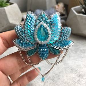 Designer Customized Embroidery Beaded Brooch Pin-Artisan Handmade for Dresses <b>Jackets</b> Scarves Bags-Anniversary Gift Party - Product Image 2