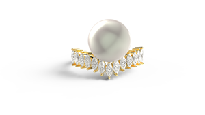 Elegant 18K Marquise Cut Diamond Wedding <b>Ring</b> Unique V Band Pearl <b>Ring</b> Tiara <b>Crown</b> Statement Jewelry Fine Jewelry Gift for Women - Product Image 1