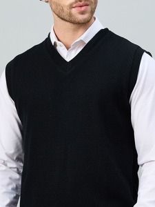Gilet sans manches en tricot noir pour homme, col en V, couleur unie, vêtement d'automne - Product Image 6