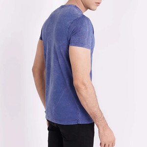 เสื้อยืดคอกลมแขนสั้นสีน้ำเงินสำหรับผู้ชาย มีกระเป๋าหน้าอก ผ้าเจอร์ซีย์ถักลำลอง ผ้าฝ้าย - Product Image 4