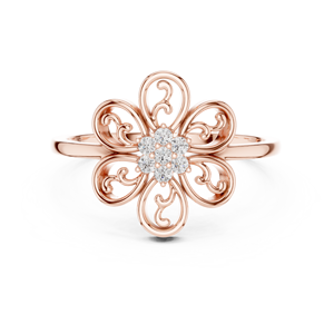 Bague en or rose à motif floral avec diamant de laboratoire |   Bague de promesse à fleurs d'inspiration vintage pour femme, cadeau d'anniversaire - Product Image 3