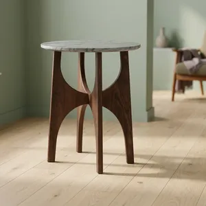 Mesa Auxiliar Redonda Moderna con Tapa de Madera Maciza, Diseño de Mediados de Siglo, Muebles para Sala de Estar, Hecha a Mano, Fácil de Limpiar - Product Image 5