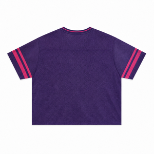 Wholesale men Mesh Cropped Football Jersey Purple V-Neck Short Sleeve Streetwear Vintage Varsity Print 88 Athletic T-Shirt <b>Tee</b> - Product Image 5