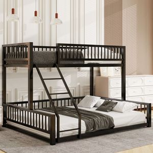 Letto a Castello in Metallo Nero Twin XL Sopra Queen, Facile da Montare, con Scala e Sponde di Sicurezza - Product Image 1