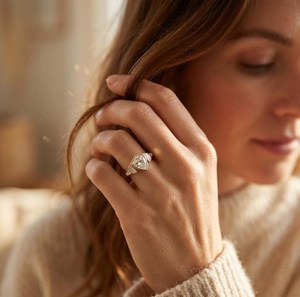 Anillo de compromiso de oro macizo de 10K, 14K, 18K con diamante cultivado en laboratorio con corte escudo certificado IGI, solitario de cinco piedras, venta al por mayor - Product Image 5