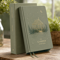 Carnet botanique LABON personnalisé A5 « Après la pluie » – Couverture rigide vert sauge avec dorure or et pages intérieures imprimées à bords teintés vert serre