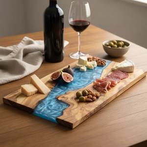 Tabla de cortar de resina con diseño de olas, tabla de servir de epoxi con temática marina, tabla de resina de madera con diseño de océano - Product Image 1