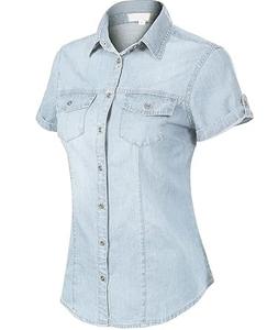 Camisas de mezclilla de manga corta personalizadas OEM al por mayor, estilo vintage, lavado ácido, transpirables - Product Image 3