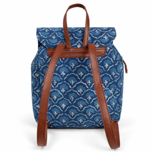 Cotton Handblock printed <b>backpack</b> bag Pinksafashion Vintage Blue Cotton <b>Backpack</b> <b>Women</b> Lightweight Hasp Closure Softback - Product Image 3
