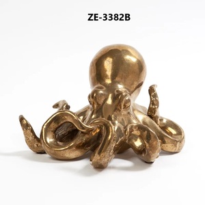 Escultura Metálica de Pulpo Dorado Antiguo, Decoración de Mesa de Lujo Estilo Costero para Sala de Estar, Oficina, Estante y Regalos Náuticos - Product Image 1