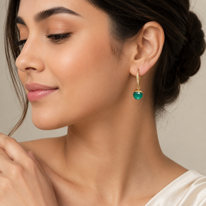Pendientes de Plata de Ley 925 con Baño de Oro de 18K, con Ónix Verde de 27-28mm y Circonita, Forma Ovalada - Product Image 5