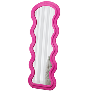 Specchio da terra a figura intera in flanella con motivo a onde rosa per camera da letto o soggiorno, da appendere o da montare a parete - Product Image 5