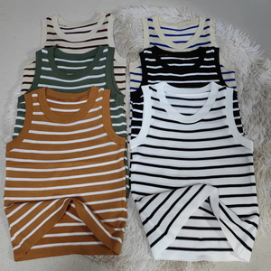 Camisetas sin mangas de verano para mujer, estilo deportivo con rayas, camisolas, tops cortos - Product Image 3