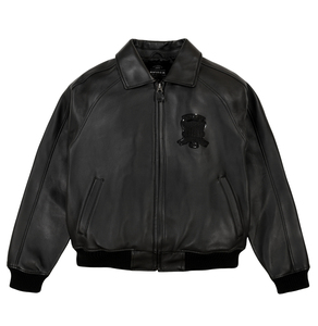 Blouson Bomber Imperméable en Cuir de Vachette Noir pour Homme Avirex, Fermeture Éclair sur le Devant, Design à Patchs, Vêtement d'Extérieur Décontracté d'Hiver, HIGH STREET - Product Image 1