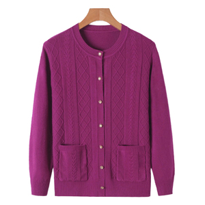 Suéter Cárdigan de Punto para Mujer, Cuello Redondo, Manga Larga, con Bolsillos y Decoración de Botones para Invierno - Product Image 1