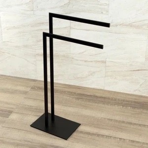 <b>Bathroom</b> Towel Rack Standing Type Metal Towel Organizer Single Tier Durable Modern Industrial <b>Black</b> Towel Holder - Product Image 6