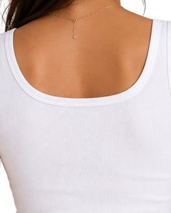 White Women Ribbed Cotton Tank <b>Top</b> Button Front Sleeveless <b>Crop</b> <b>Top</b> Slim Fit Casual Summer Vest Fashion Soft Stretch Basic - Product Image 6