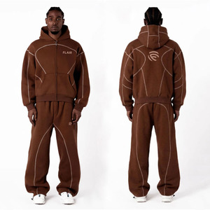 Ensemble de survêtement marron premium pour homme – Sweat à capuche entièrement zippé et pantalon de jogging - Product Image 5
