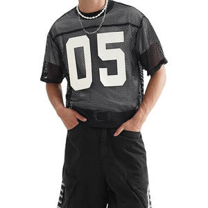 เสื้อเจอร์ซีย์ผู้ชาย ผ้าตาข่าย พิมพ์ลายกราฟิก เสื้อกีฬา คอกลม แขนสั้น ซีทรู ทรงหลวม - Product Image 1