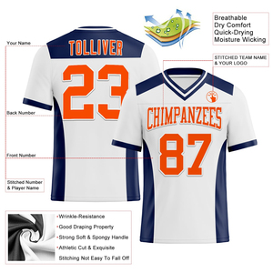 Dernier maillot de football américain blanc, orange et marine, en maille, authentique, avec logo personnalisé, maillot de football américain très vendu - Product Image 2