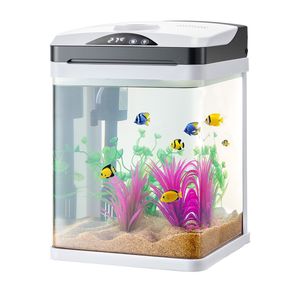 Aquarium carré en verre ultra-transparent de 2 gallons avec LED, surveillance de la température à 7 couleurs, éclairage réglable, auto-nettoyant - Product Image 1