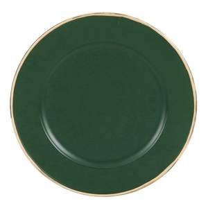 Assiette de service élégante vert mat avec bord doré, style vintage à bords festonnés, pour dîners formels et décorations de table de fêtes - Product Image 1