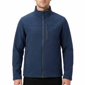 Chaqueta Softshell Azul con Cierre Completo, Chaqueta Térmica para Senderismo, Cuello Alto, Resistente al Viento, Prenda Exterior Informal, Corte Regular, Exterior de Poliéster - Product Image 1