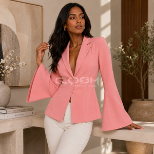 Blazer Rosa Sólido con Mangas Acampanadas para Mujer, Marca Cosh International Delta Sigma Greek Apparel, Transpirable, con Logotipo Bordado, Cuello en V, Doble - Product Image 3
