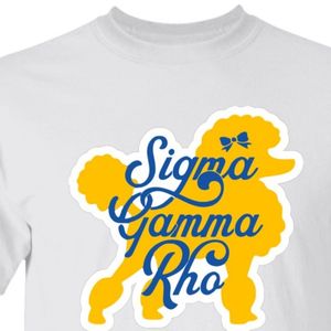 เสื้อยืดพิมพ์ลายสีขาว Sigma Gamma Rho สีน้ำเงินรอยัล ลายกราฟิกสุนัขพุดเดิล แขนสั้น คอกลม สำหรับชมรมนักศึกษา สวมใส่สบายๆ - Product Image 5