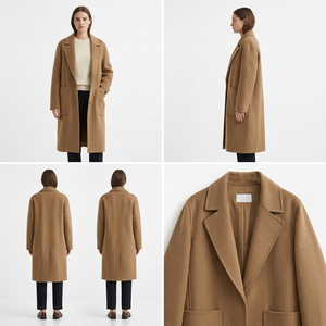 Manteau long en laine de chameau pour femme, coupe oversize, revers cranté, simple boutonnage, mi-long, poches plaquées, hiver - Product Image 5