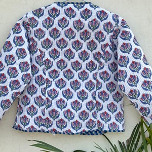 Veste matelassée pour femme, manches trois quarts, imprimé floral, coton, vêtement d'extérieur printemps, longueur normale, tissu tissé, col en V - Product Image 2
