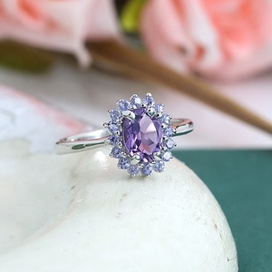 Bague ovale artisanale en argent sterling 925 avec améthyste, pierre précieuse naturelle, pierre de naissance, sertie à griffes, pour femme - Product Image 5