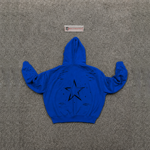 NOUVEAU SWEATSHIRT À CAPUQUE ZIPPÉ BLEU AVEC STRASS, GRAPHIQUE TRIBAL GOTHIQUE, Y2K, STREETWEAR, SURTAILLE, PUNK, À CLIPSES, GRUNGE - Product Image 6