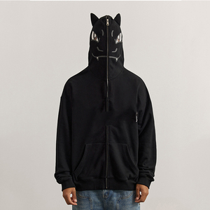 Sweat-shirt à capuche zippé intégral classique et confortable en mélange de coton, idéal pour la superposition au quotidien ou les activités de plein air - Product Image 3