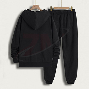 Conjunto Deportivo Unisex Negro 100% Algodón, Sudadera con Capucha y Cordón Ajustable, Bolsillos Laterales, Corte Holgado Informal para Otoño - Product Image 2