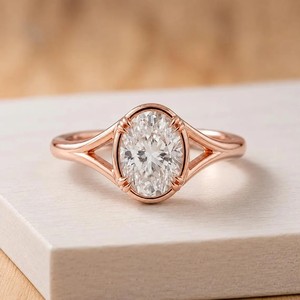 IGI Certified DEF Color VS VVS Clarity 10K 14K 18K Solid Gold Oval Cut Lab Grown Diamond Split Shank Wedding Ring Solitaire Ring - Product Image 2