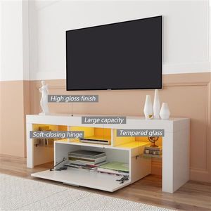Moda bianco TV Cabinet luce LED cintura telecomando vetro temprato maniglia in metallo per soggiorno camera da letto - Product Image 2