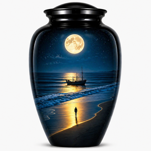 Beautiful Nature Blue Ocean Boat Sticker with Enamel <b>Memorial</b> Cremation Urn for Adults Human Funeral Ashes - Product Image 4