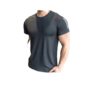T-shirt sans manches pour homme, col rond, noir, coupe ajustée, séchage rapide, tricoté, couleur unie, longueur normale - Product Image 3