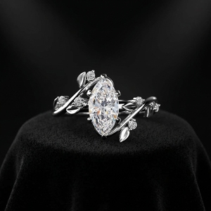 14K White Gold Diamond Ring Marquise Cut Solitaire Nature Inspired <b>Botanical</b> Leaf Engagement Ring Featuring <b>Lab</b> Grown Diamond - Product Image 1