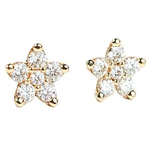 Pendientes de oro macizo de 14K y 18K con diamantes redondos certificados por IGI y diseño de estrella y flor para mujer, pendientes de moissanita con forma de flor, regalo para ella. - Product Image 2