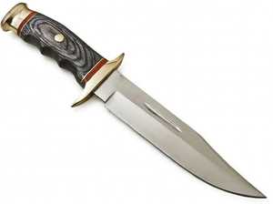 Couteau utilitaire à lame fixe de style Bowie, en acier à haute teneur en carbone, personnalisable, avec garde en laiton et manche en bois Pakka gris foncé - Product Image 6